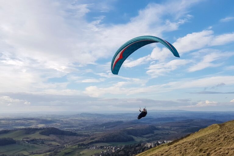 A person hang gliding.