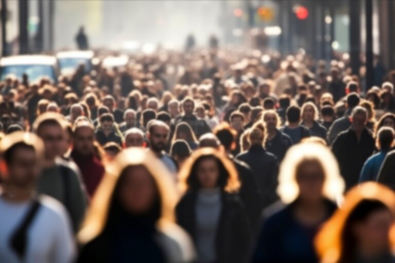 A crowd of people walking.